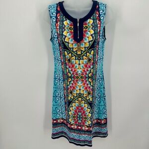 Rafaella Dress Women’s S Blue Multicolored Kalaeidescope Print Zipper Sleeveless